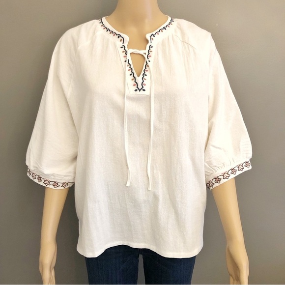 Vintage Minimalist White Oversized Relaxed Fit 3/4 sleeves blouse shirt. Large. - Picture 3 of 13